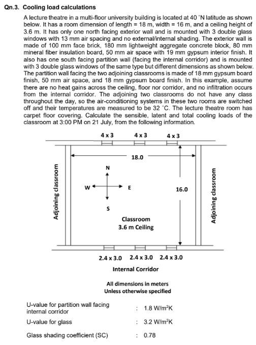 Solved Qn.3. Cooling load calculations A lecture theatre in | Chegg.com