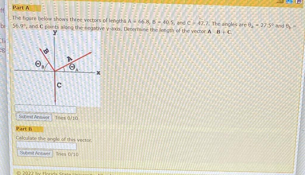 Solved Part A ff The figure below shows three vectors of | Chegg.com