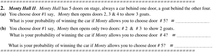 Solved 2. Monty Hall II. Monty Hall Has 5 Doors On Stage, | Chegg.com