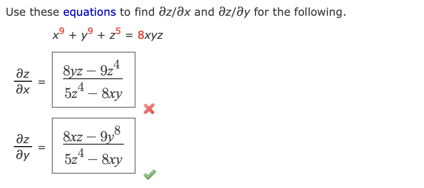 Solved Use These Equations To Find ∂z∂x And ∂z∂y For The 8427