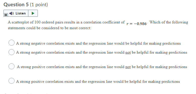 Solved Question 4 (1 point) Listen You are conducting a | Chegg.com