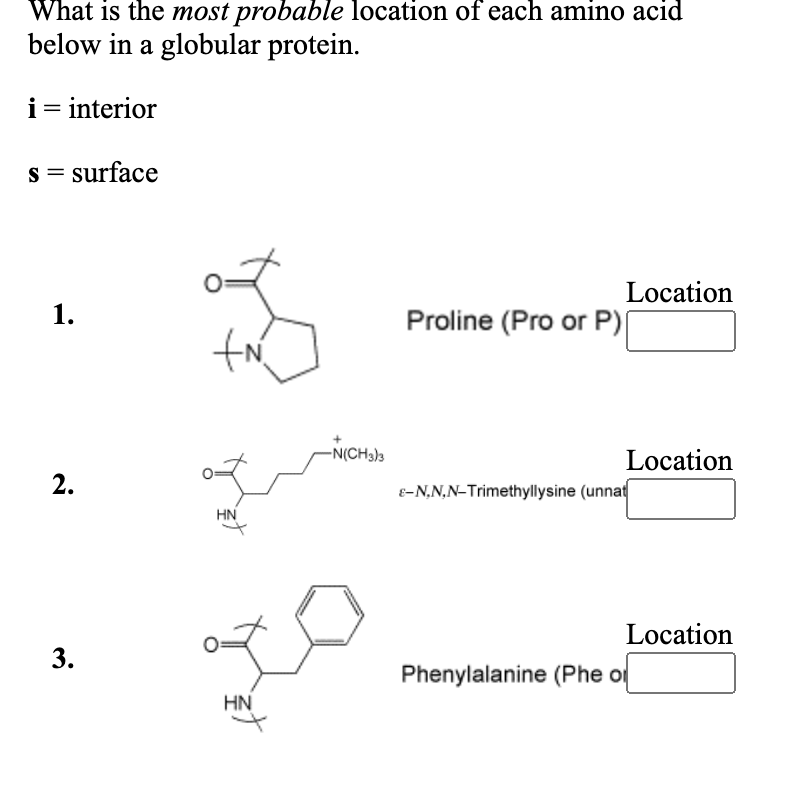Solved What is the most probable location of each amino acid