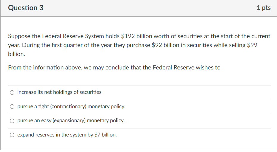 Solved Suppose The Federal Reserve System Holds $192 Billion | Chegg.com