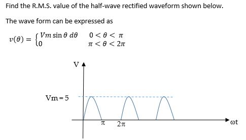 Solved Find the R.M.S. value of the half-wave rectified | Chegg.com