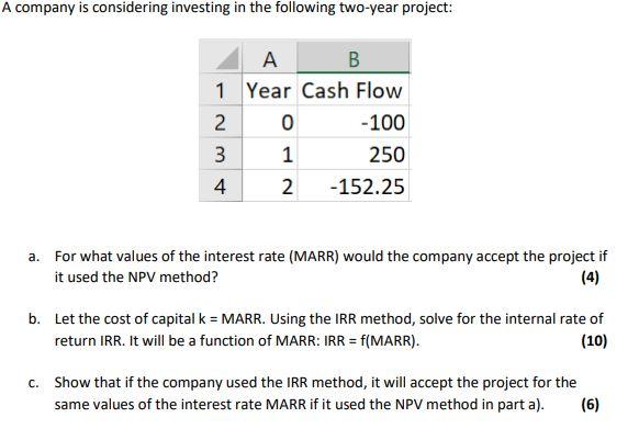 Solved A Company Is Considering Investing In The Following | Chegg.com