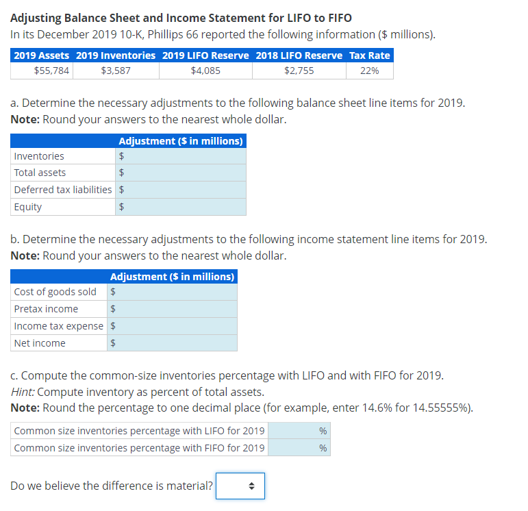 Solved Adjusting Balance Sheet and Income Statement for LIFO | Chegg.com