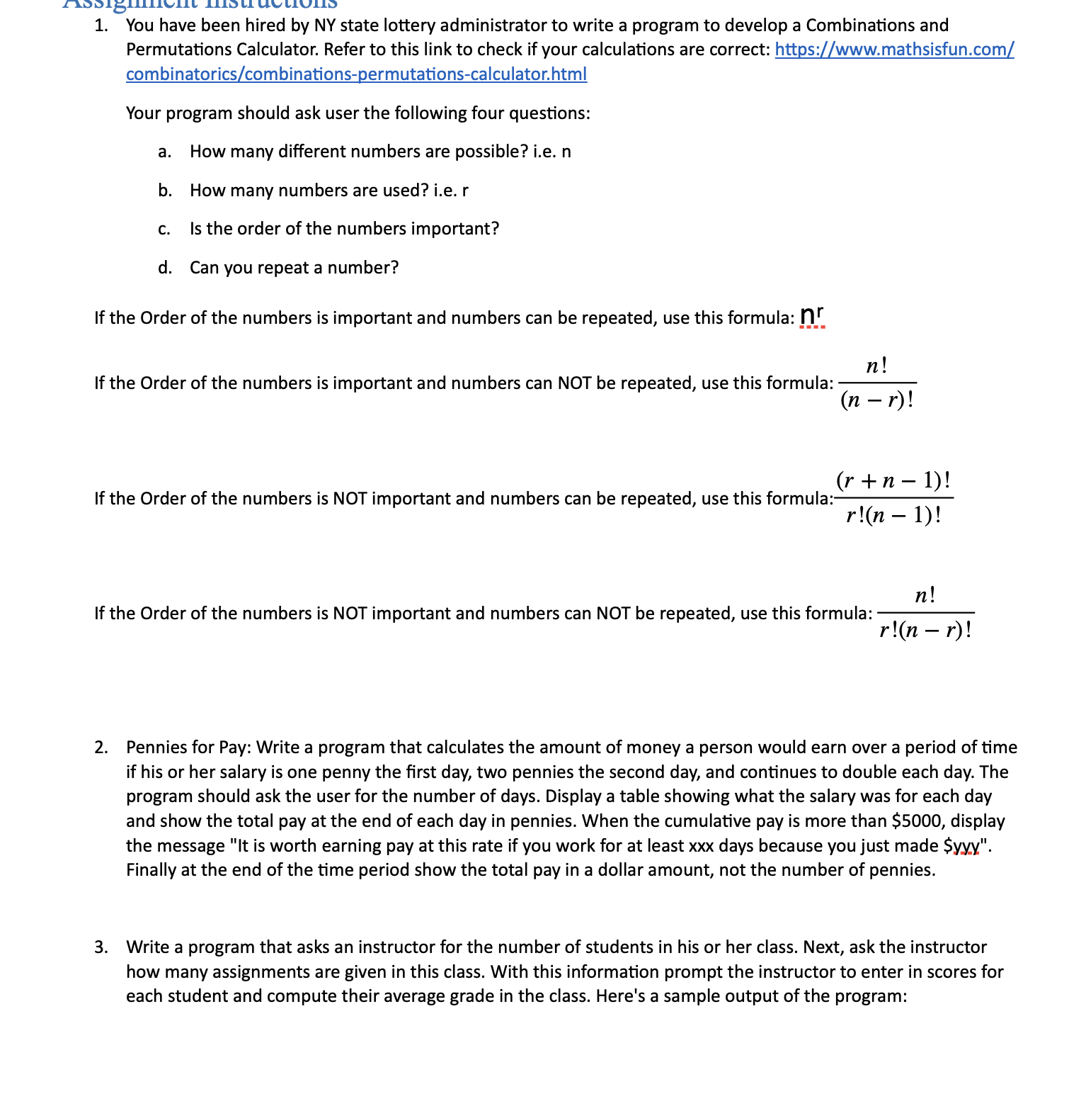 Solved If the Order of the numbers is important and numbers | Chegg.com