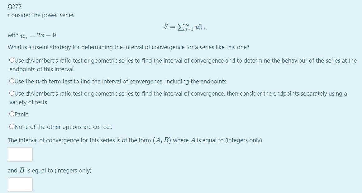 Solved Q272 Consider the power series S= {n-1 um with Un = | Chegg.com