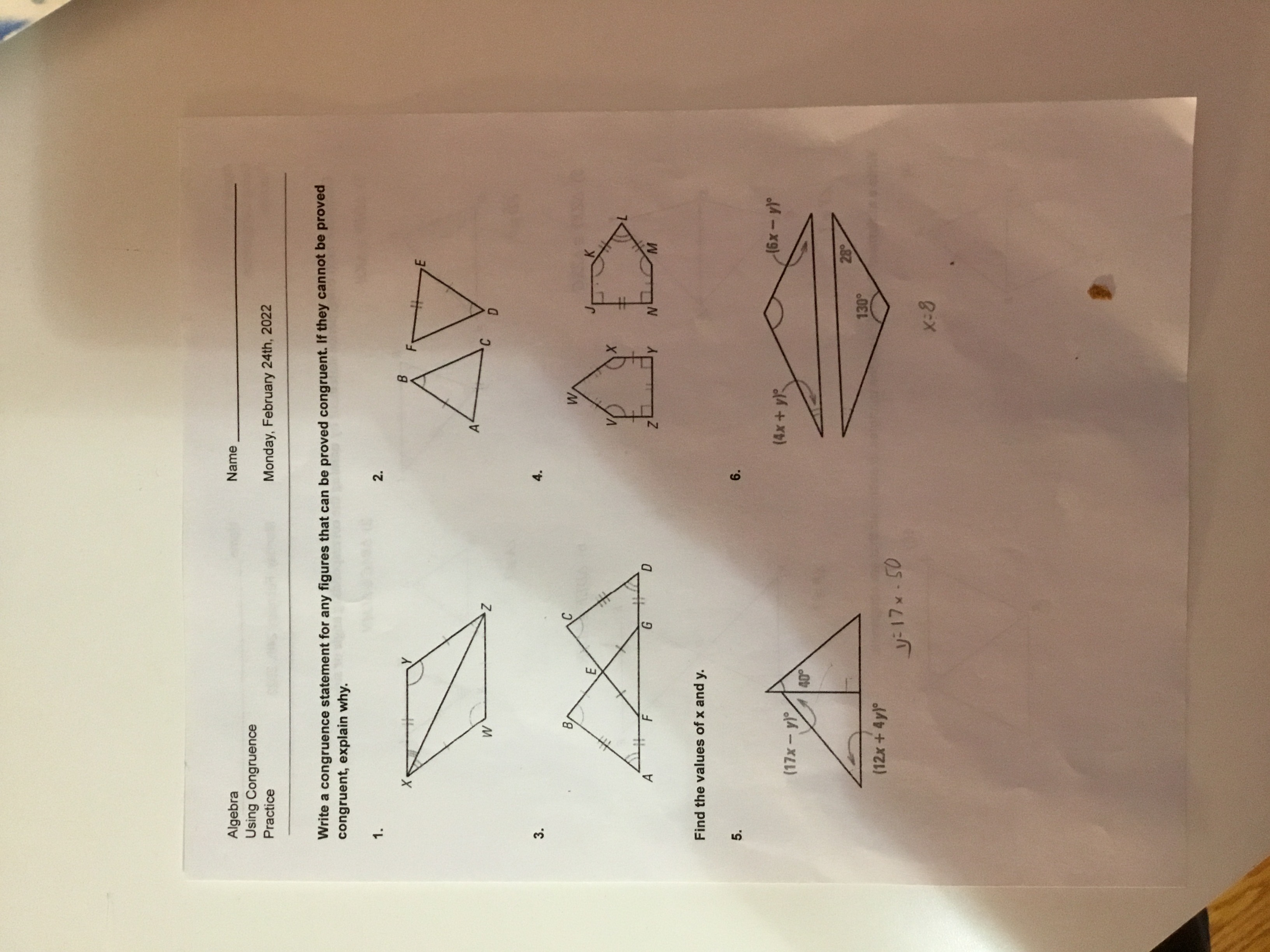 Solved Name Algebra Using Congruence Practice Monday, | Chegg.com