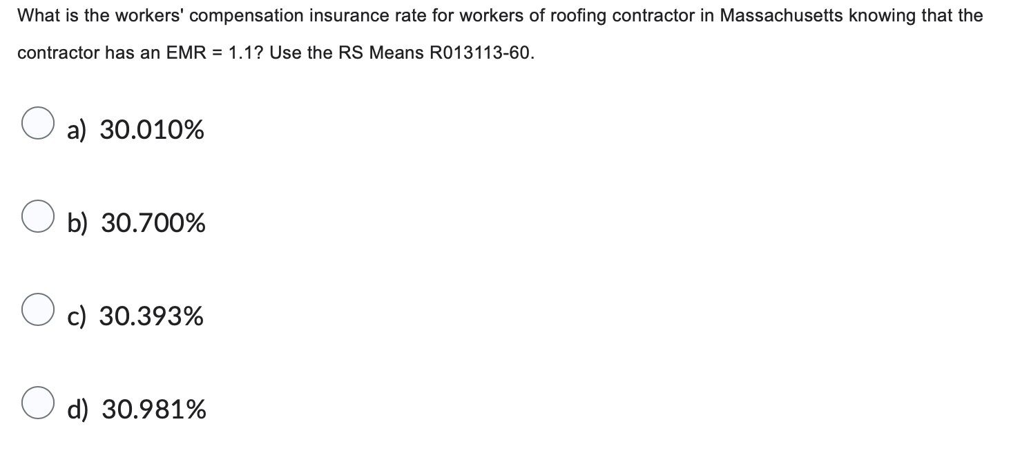 Solved What is the workers' compensation insurance rate for | Chegg.com