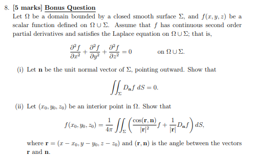 Solved 8. (5 marks) Bonus Question Let 2 be a domain bounded | Chegg.com