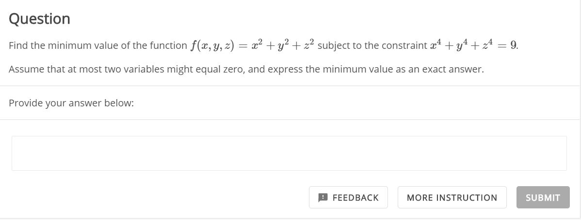 Solved Question Find the minimum value of the function f(x, | Chegg.com