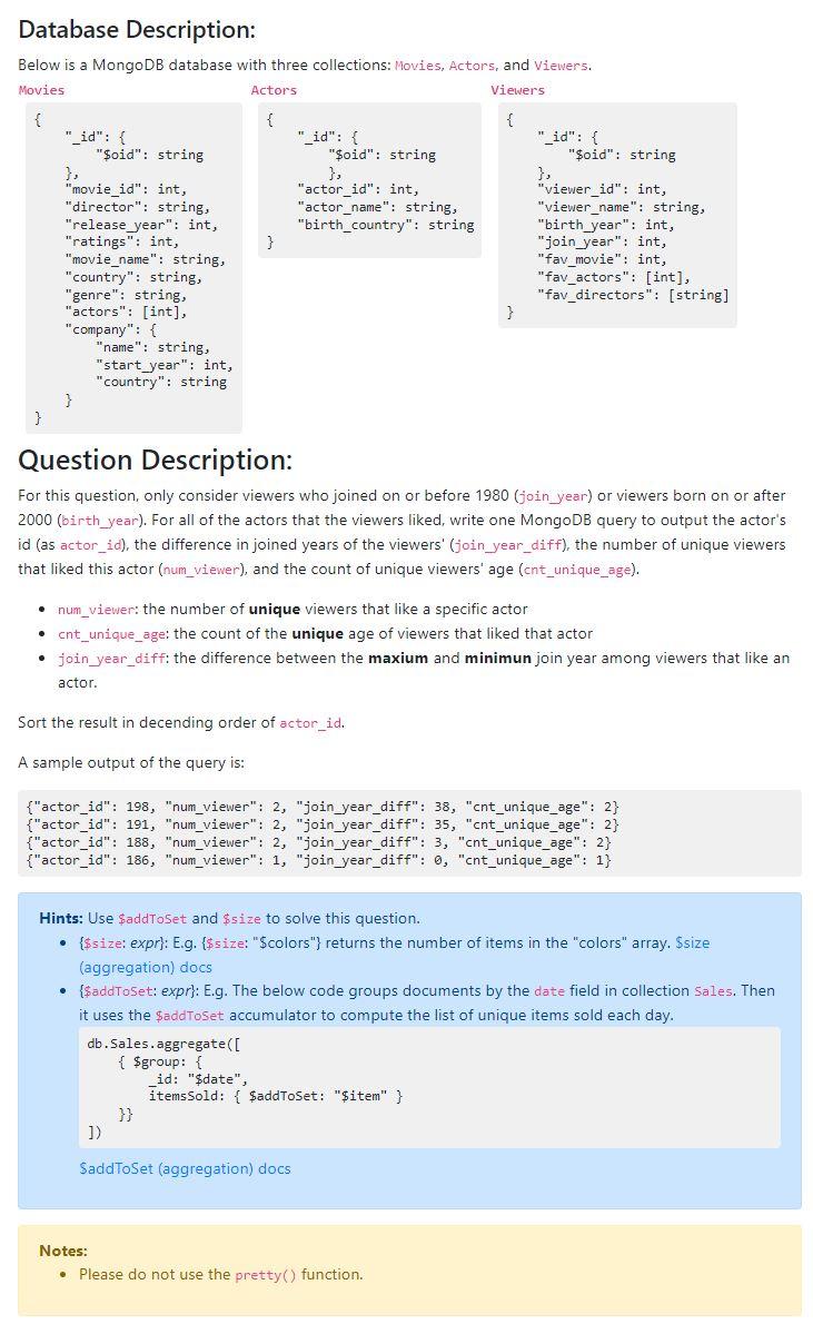 Solved Database Description: Question Description: For this | Chegg.com