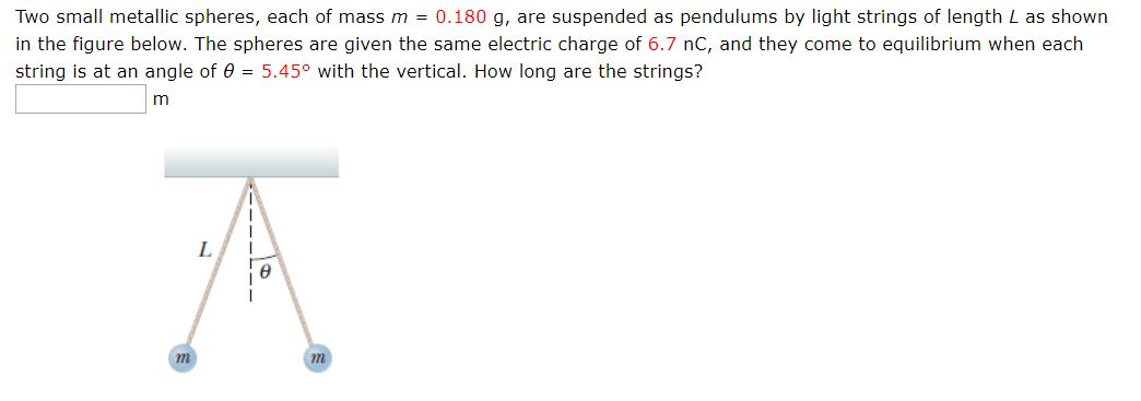 Solved Two small metallic spheres, each of mass m = 0.180 g, | Chegg.com