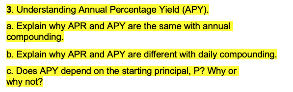 Solved 3. Understanding Annual Percentage Yield (APY). a. | Chegg.com