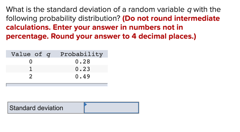 Solved What is the standard deviation of a random variable q | Chegg.com