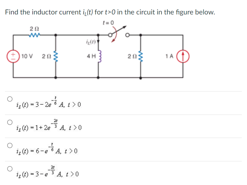 [Solved]: Find the inductor current iL(t) for t>0 in the