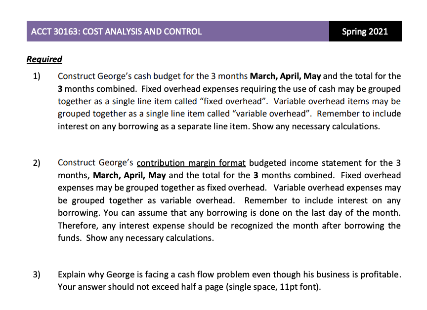 Solved ACCT 30163 COST ANALYSIS AND CONTROL Spring 2021