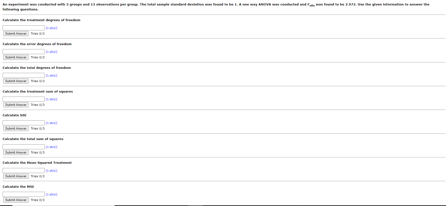 Solved An experiment was conducted with 3 groups and 13 | Chegg.com