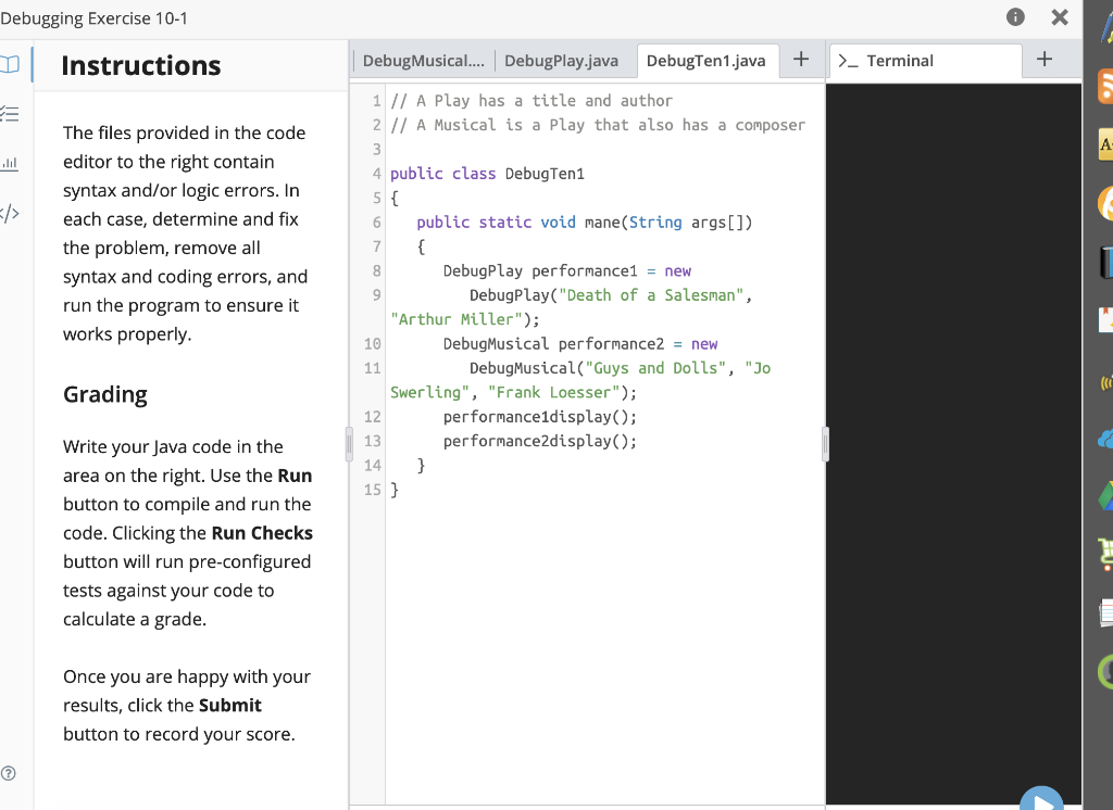 Solved Debugging Exercise 10-1 DebugMusica... DebugPlay Java | Chegg.com