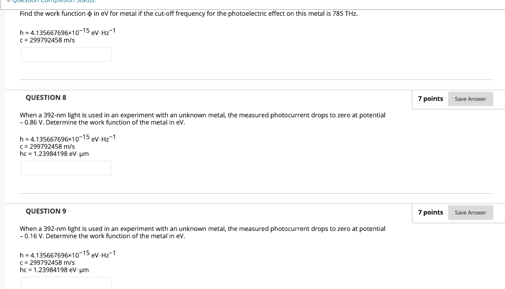 Solved Find the work function in eV for metal if the cut-off | Chegg.com
