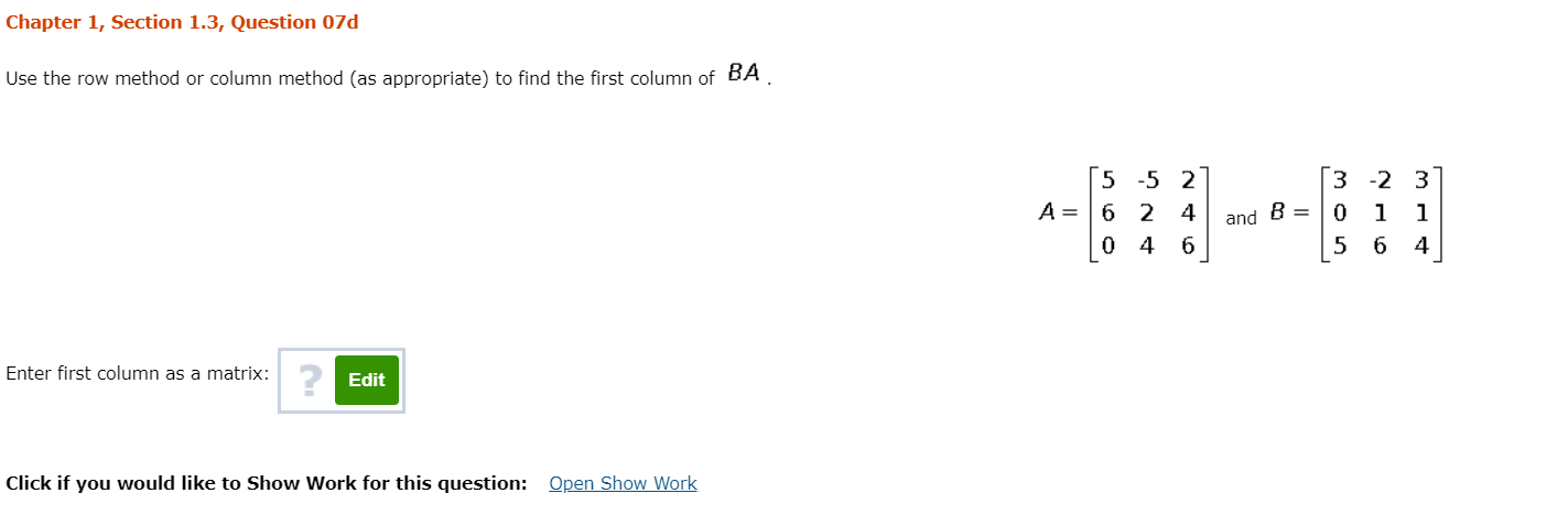 Solved Chapter 1, Section 1.3, Question 07d Use the row | Chegg.com