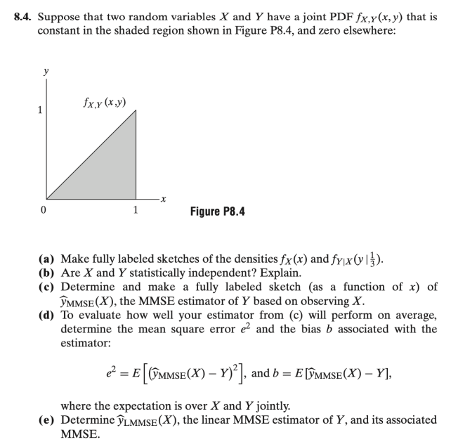 Solved 8.4. Suppose that two random variables X and Y have a | Chegg.com