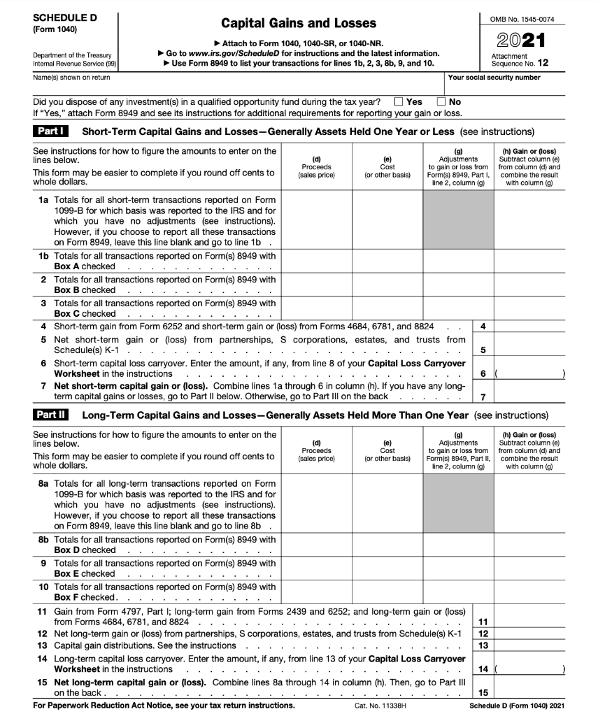 Fill Out Schedule D With This Information : 