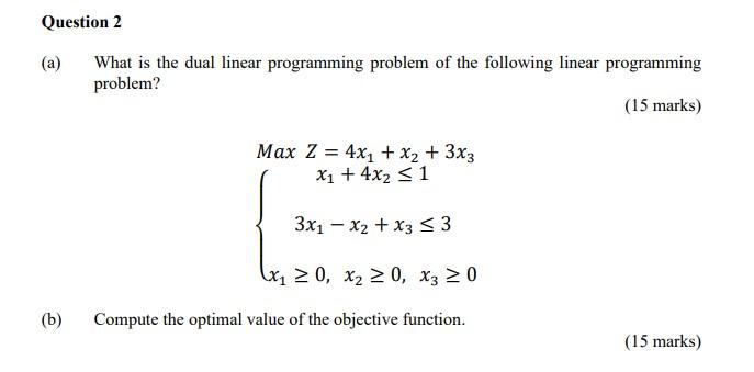 Solved (a) What is the dual linear programming problem of | Chegg.com
