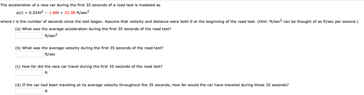 Solved The acceleration of a race car during the first 35 | Chegg.com