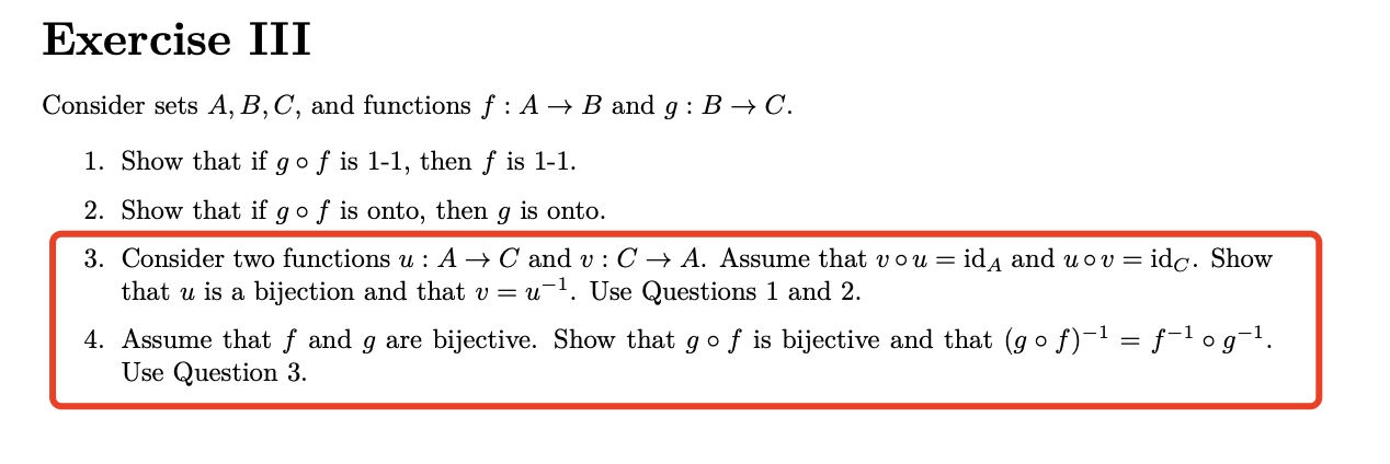 Solved Exercise III Consider Sets A,B,C, And Functions F:A→B | Chegg.com