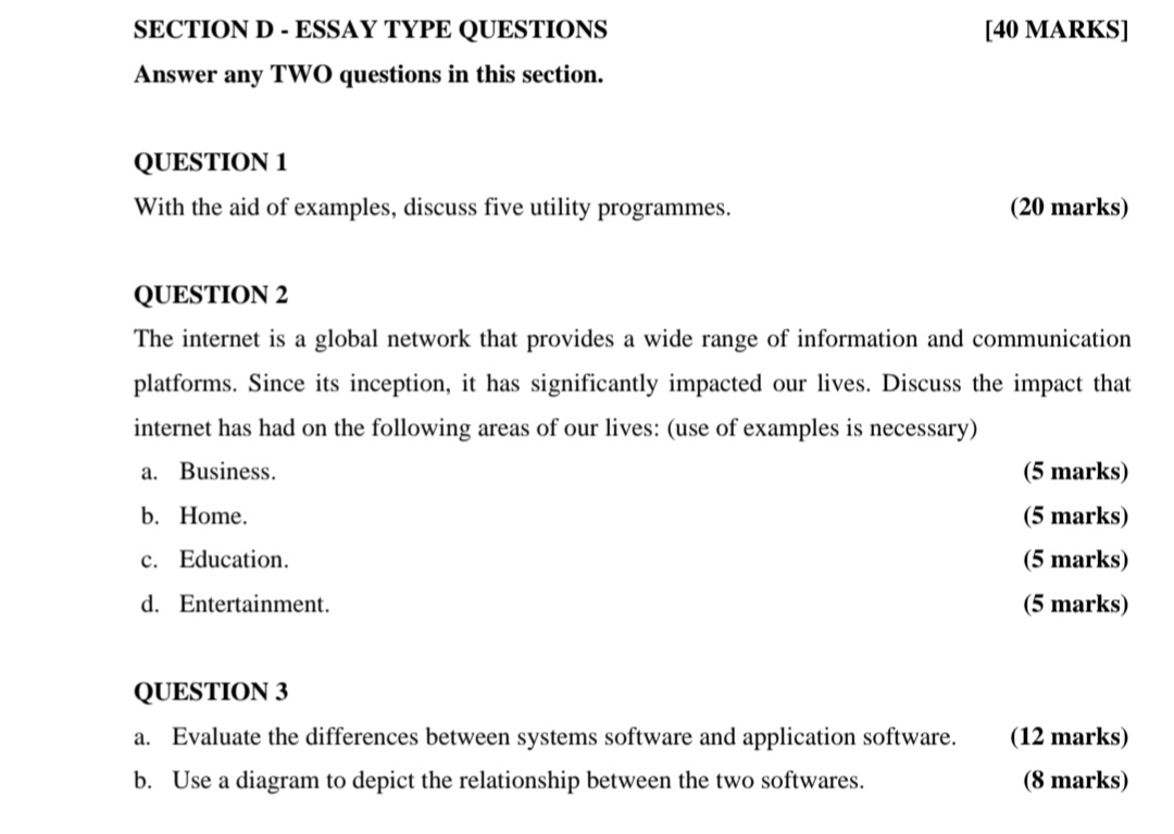 essay type questions in mathematics