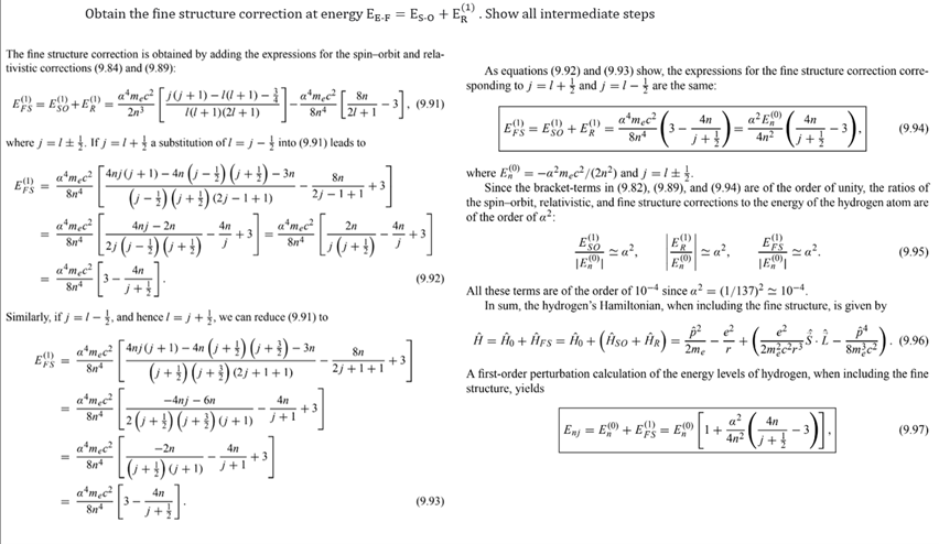Obtain the fine structure correction at energy | Chegg.com