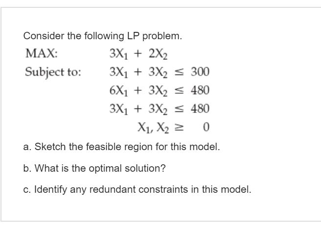 Solved Consider the following LP problem. MAX: 3X1 + 2X2 | Chegg.com