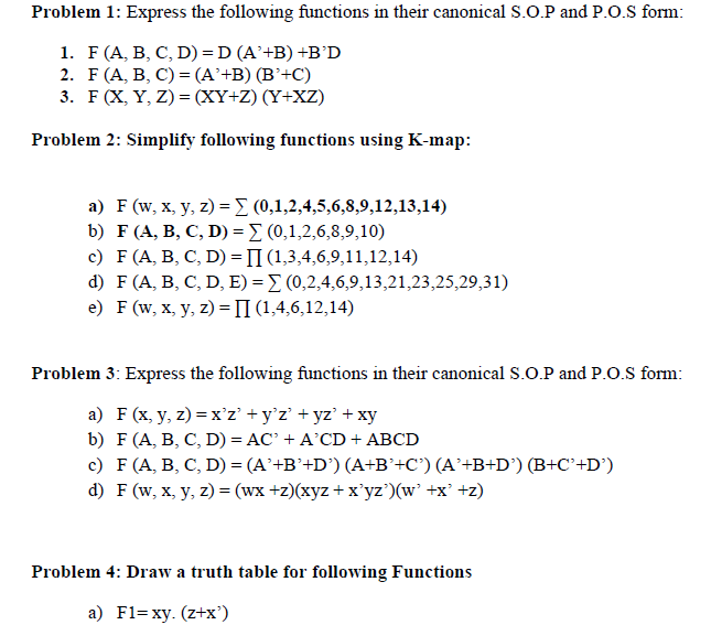 Solved Problem 1: Express The Following Functions In Their | Chegg.com