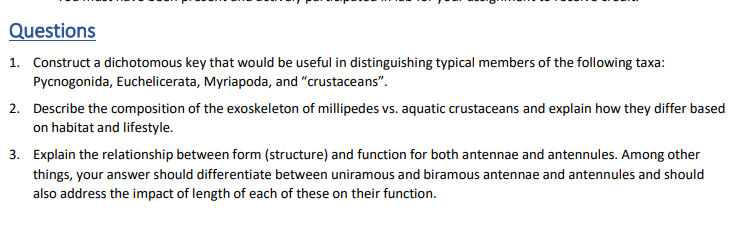 Solved Questions 1. Construct a dichotomous key that would | Chegg.com