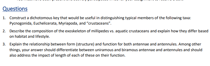 Solved Questions 1. Construct A Dichotomous Key That Would | Chegg.com