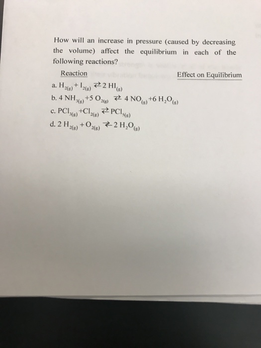 Solved How will an increase in pressure (caused by | Chegg.com