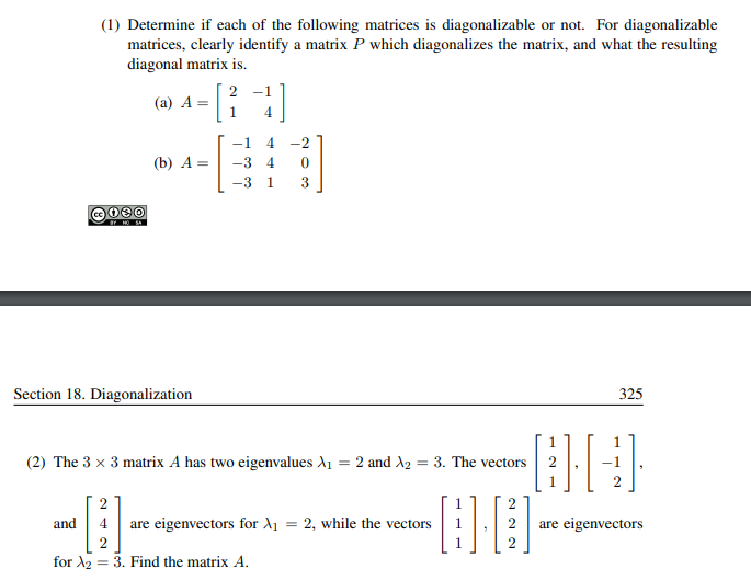 Solved (1) Determine if each of the following matrices is | Chegg.com