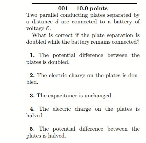 Solved 001 10.0 points Two parallel conducting plates | Chegg.com