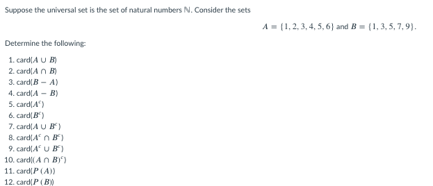 Solved Suppose The Universal Set Is The Set Of Natural | Chegg.com