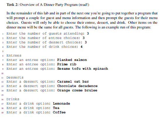 Solved Task 2: Overview of A Dinner Party Program (read!) In | Chegg.com
