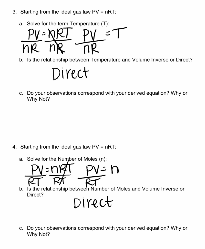Solved Lab Report Exp 4 Gas Laws Part I Derivation Of Chegg Com
