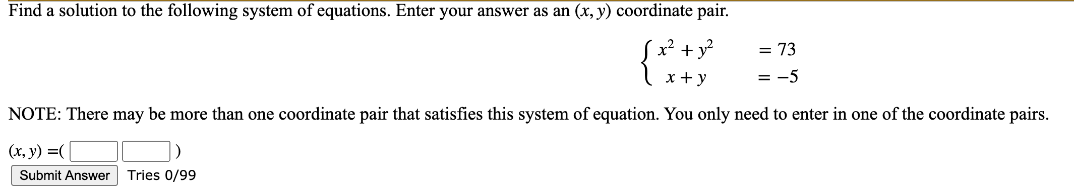 Solved Find a solution to the following system of equations. | Chegg.com