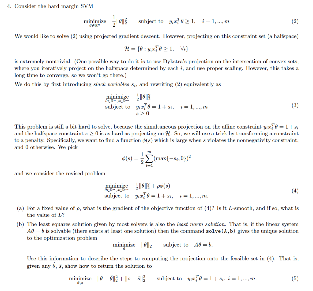 4. Consider the hard margin SVM minimize DER 3 uenz | Chegg.com