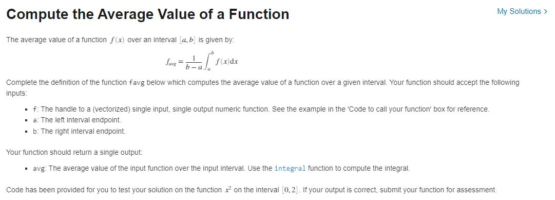 Solved Compute the Average Value of a Function The average | Chegg.com