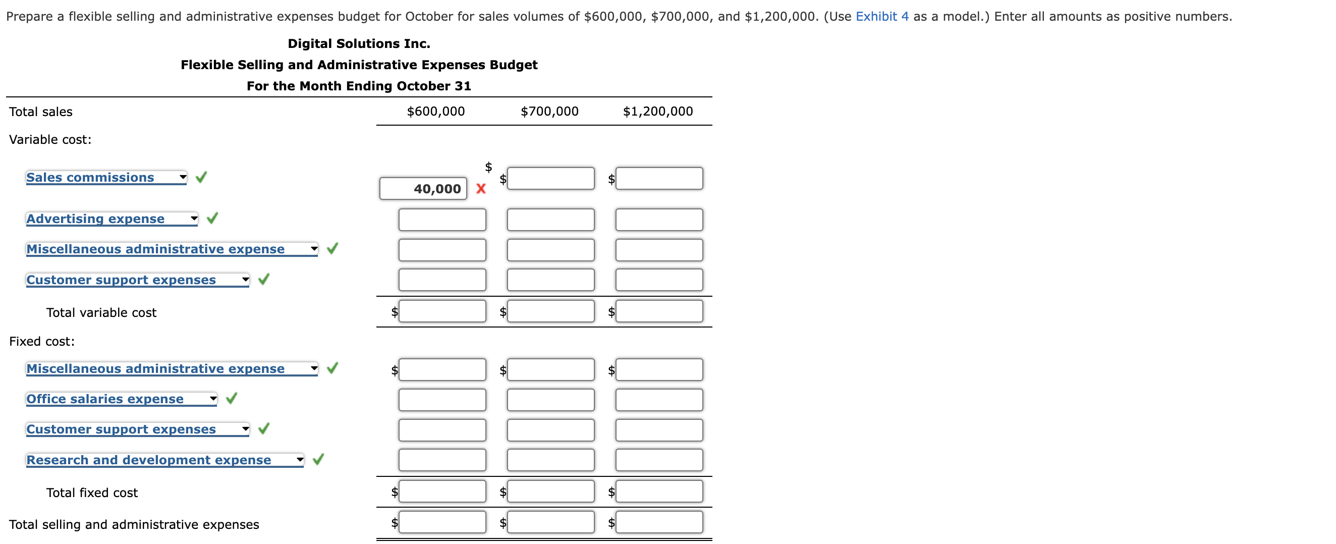 Solved Flexible Budget For Selling And Administrative | Chegg.com