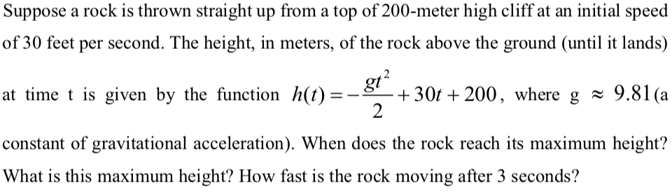 Solved Suppose a rock is thrown straight up from a top of | Chegg.com