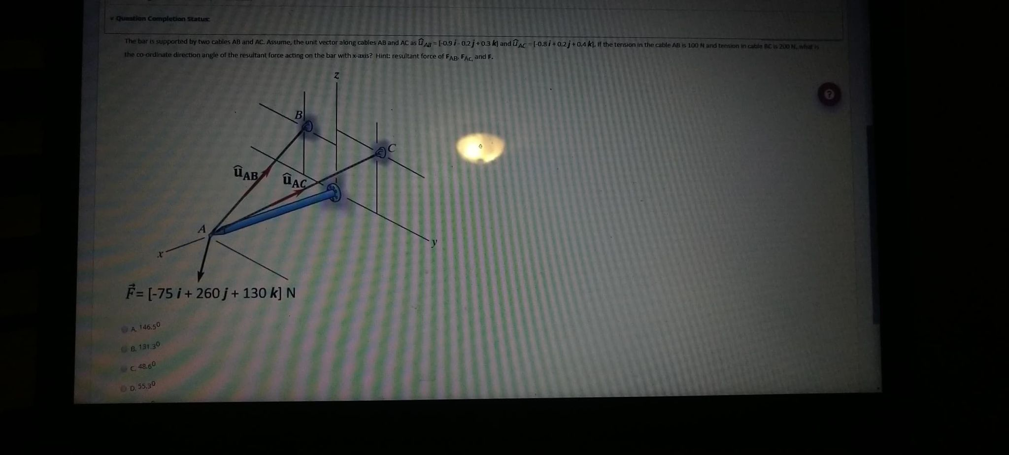 Question Completion Status The Bar Is Supported By Chegg Com