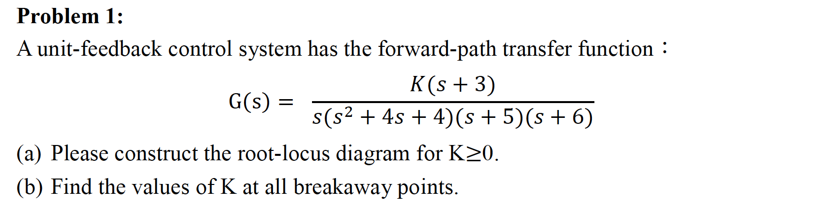 Solved Problem 1: A unit-feedback control system has the | Chegg.com